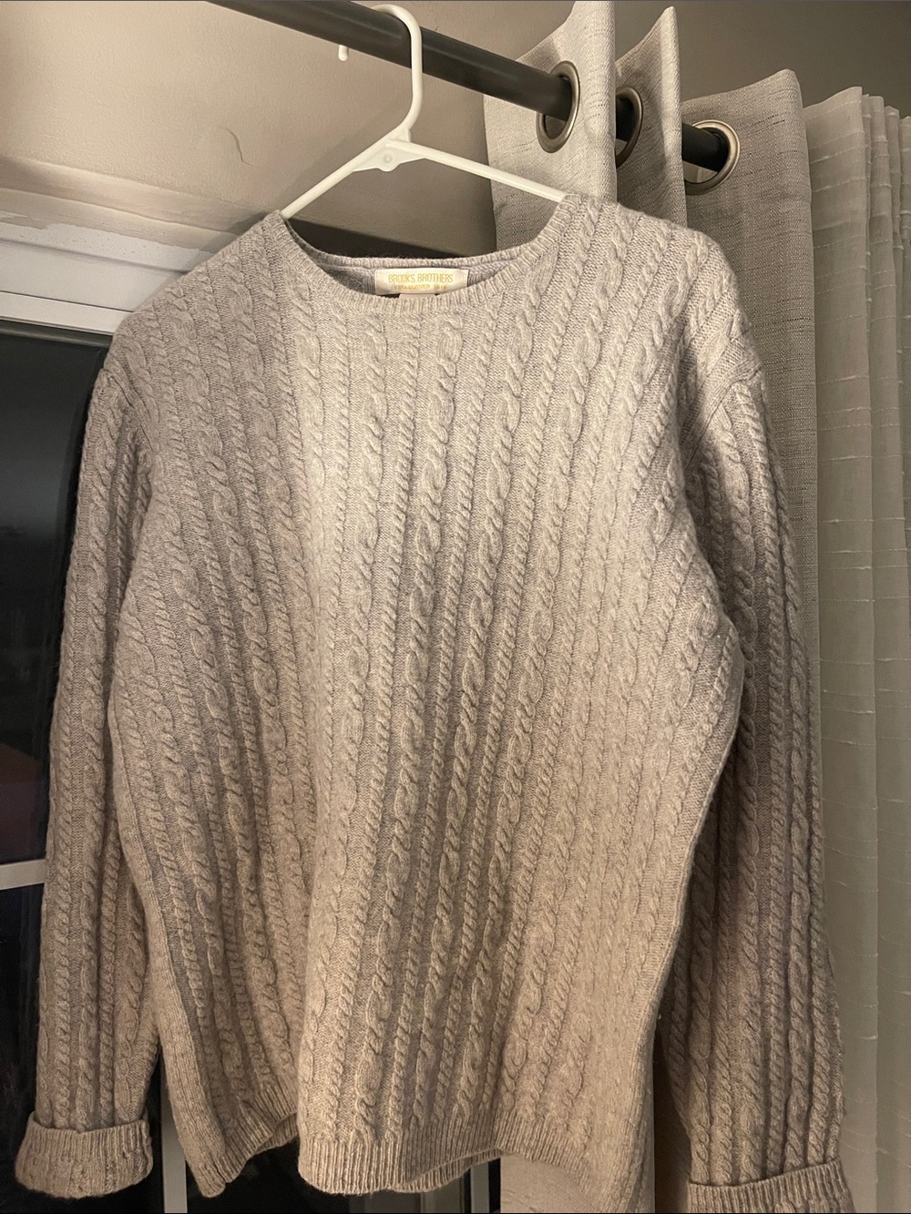 Brooks Brothers Mens Cable Knit Crewneck Sweater - Light Gray 100% Lambs Wool